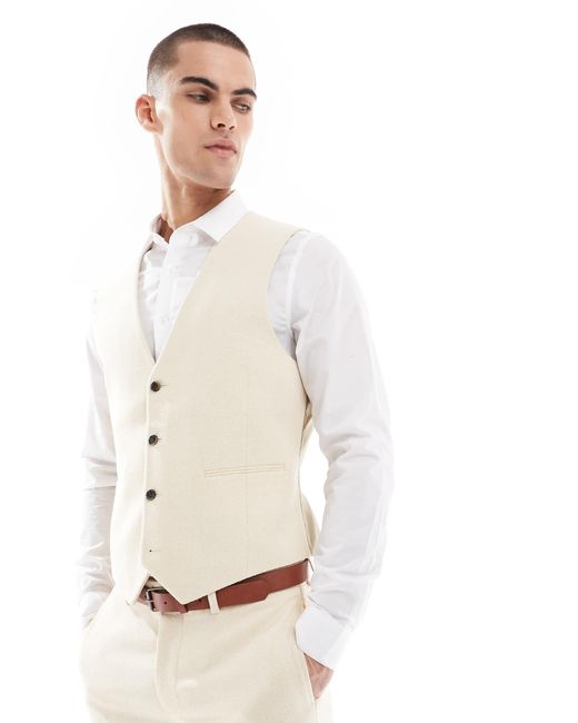 ASOS Men's White Skinny Suit Waistcoat Wool Mix