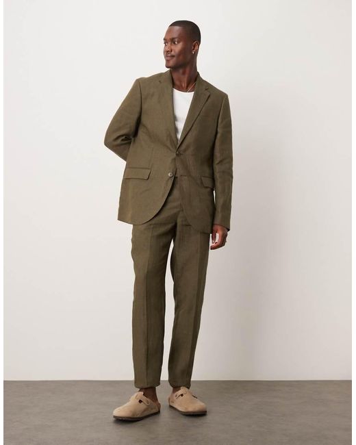 Mango Green Slim Fit Linen Suit Blazer for men