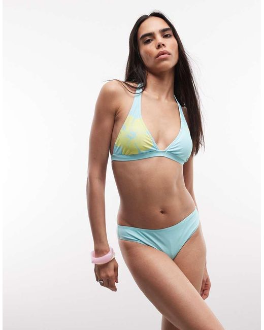 Roxy Blue Tropical Triangle Halter Bikini Top