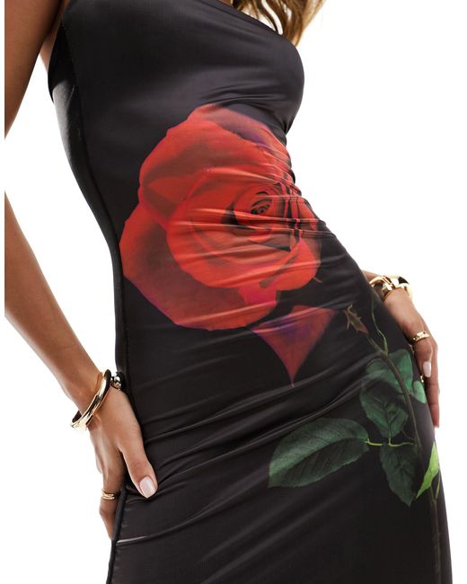 Robe bustier longue près du corps double épaisseur avec imprimé rose - noir Fashionkilla en coloris Multicolor