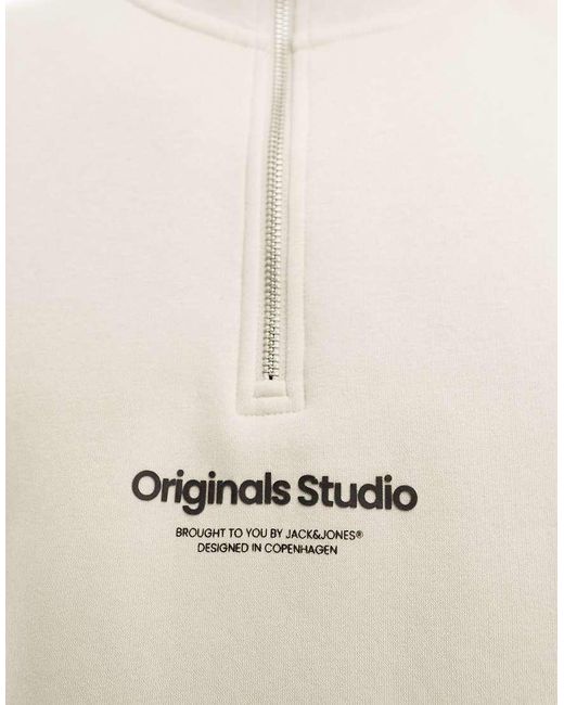 Jack & Jones White 1/4 Zip Sweat With Central Logo for men