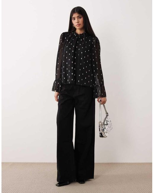 Y.A.S Black Silver Foil Chiffon Top
