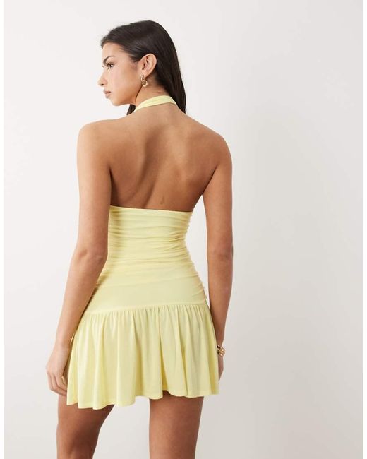 ASOS Yellow Dropped Waist Halter Mini Dress