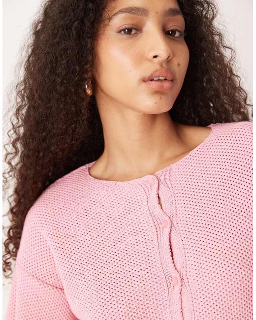 Cardigan A Maniche Corte di ASOS in Pink