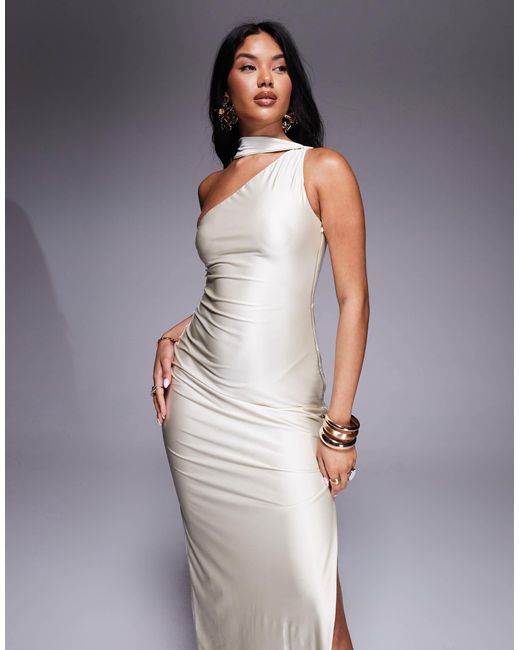 Oh Polly Gray Sheril Scarf Neck Maxi Dress