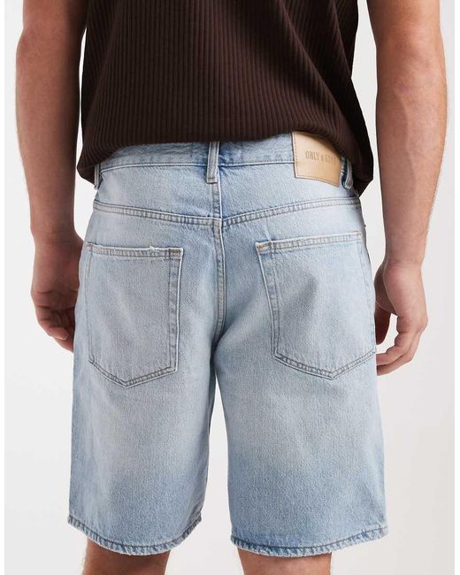 Only & Sons Black Edge Straight Fit Denim Shorts for men