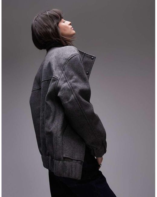 TOPSHOP Gray Wool Look Bomber Jacket