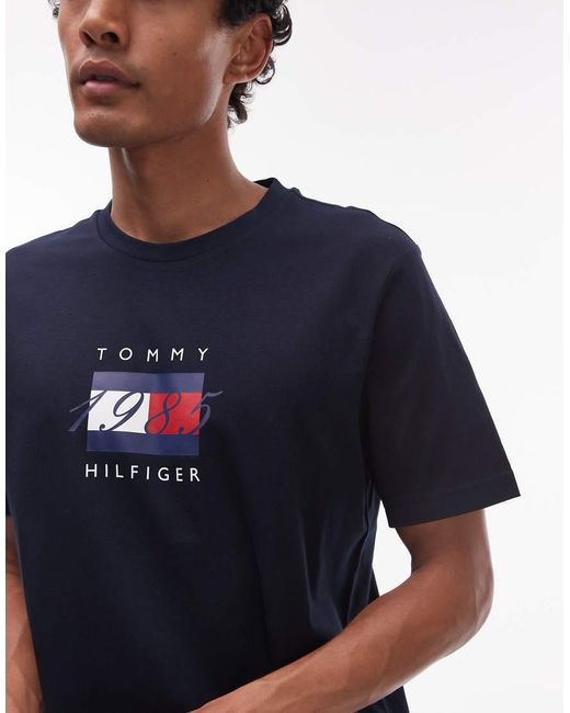 Tommy Hilfiger Blue Linear Flag Graphic T-shirt for men