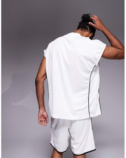 Camiseta Sin Mangas Con Ribetes Negros De Malla De (Parte De Un Conjunto)-Neutro Good For Nothing de hombre de color White