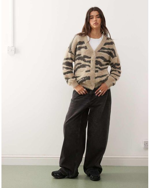 Noisy May Natural Brushed Knit Zebra Cardigan