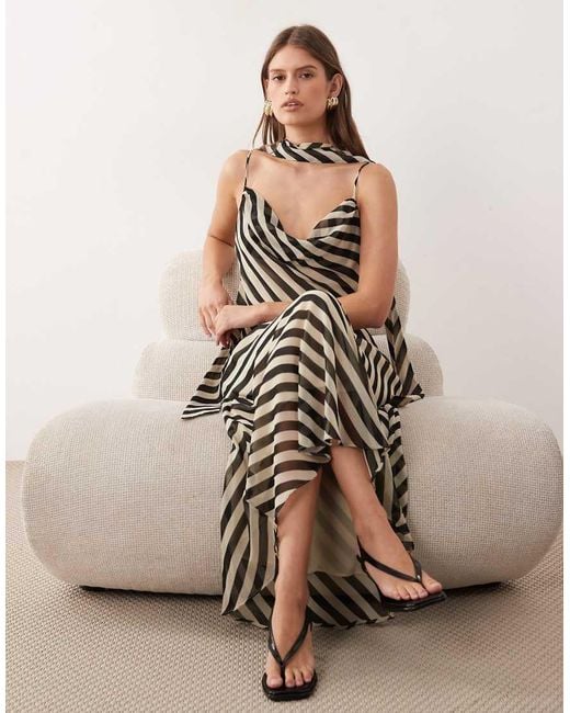 Mango Natural Scoop Neck Strappy Maxi Dress With Scarf Detail