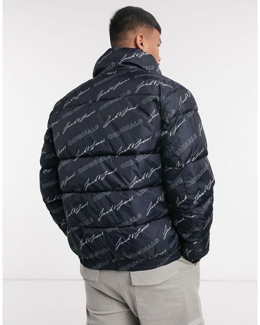 Jack Jones Originals Puffer With Printed Logo in Black for Men