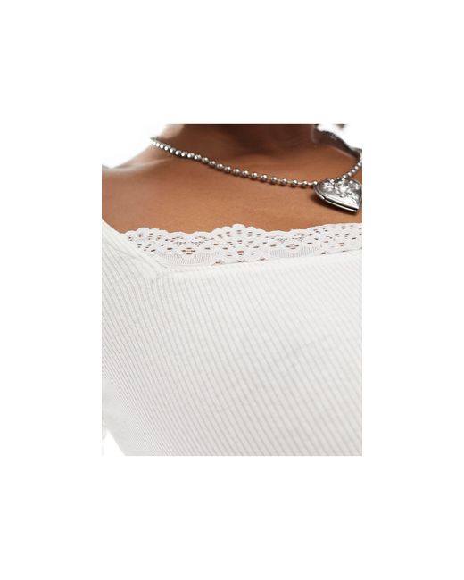 Monki White Long Sleeve Top With Sweetheart Neckline