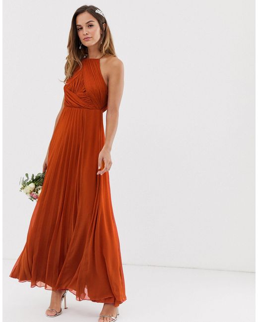 ASOS Orange Bridesmaid Pinny Maxi Dress With Ruched Bodice