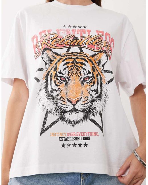 ASOS Blue Oversized Relentless Tiger Graphic T-shirt