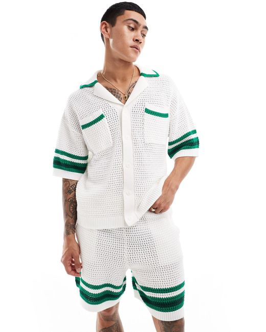 The Couture Club White Co-ord Stripe Trim Knitted Shirt for men