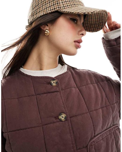 ASOS Purple Crop Collarless Quilted Jacket