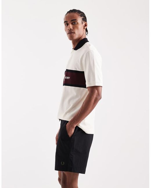 Fred Perry White Ripstop Taped Logo Drawstring Shorts for men