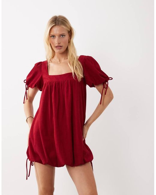 ASOS Red Cord Square Neck Bubble Mini Dress
