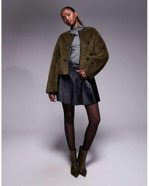 River Island Brown Borg Button Through Duffle Coat
