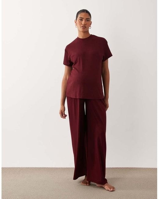 ASOS Red Asos Design Maternity Mix & Match Lounge Ribbed Oversized Pajama Tee With Side Slit