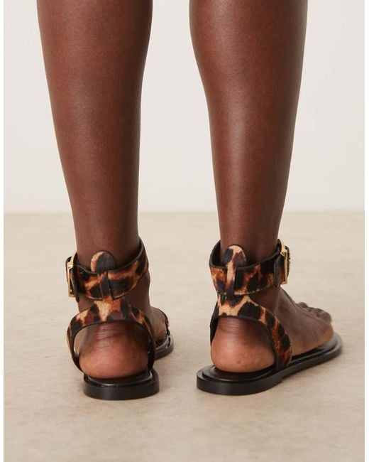 Mango Brown Gold Toe Ring Detail Leopard Print Sandals