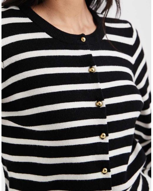 Brave Soul Black Crew Neck Knitted Cardigan With Gold Buttons