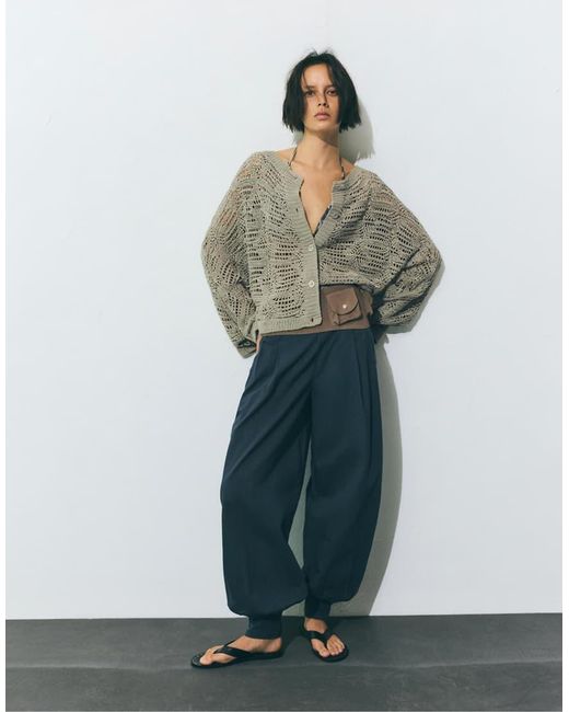 Pull&Bear Gray Cutwork Knit Cardigan