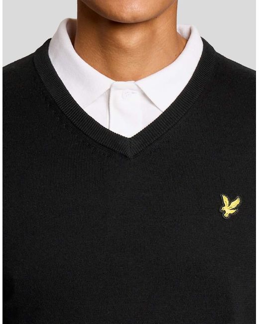 Lyle & Scott Black Mid Knits Golf V Neck Pullover for men