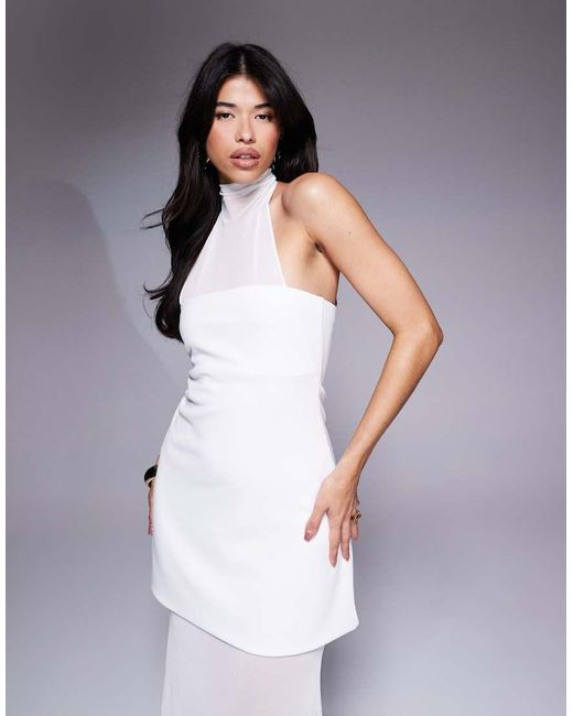 ASOS Purple Halter Neck Peplum Maxi Dress With Bodice And Sheer Skirt