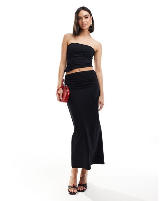 Pull&Bear Black Polyamide Second Skin Bandeau Top Co-ord