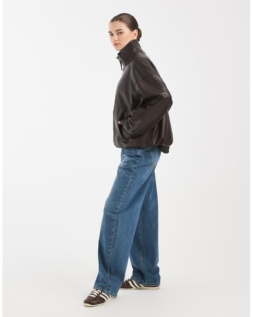 ASOS Oversized Bomberjack Met Leerlook En Opstaande Boord in het Gray