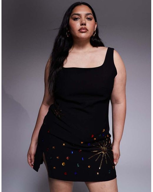 Renee Studio Black Velvet Square Neck Celestial Sequin & Gem Mini Dress