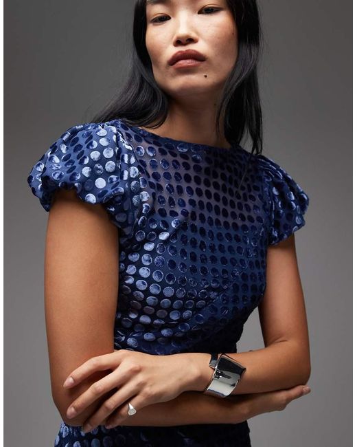 ASOS Maxi-Jurk Van Fluweel Met Burn-Out Motief En Lage Ronde Hals in het Blue