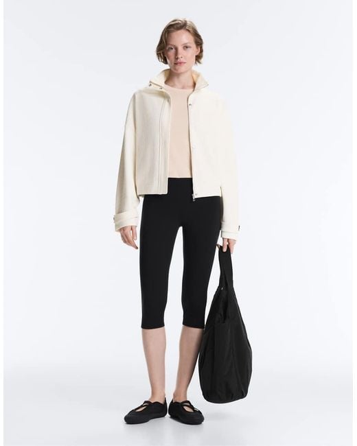 Oysho White Cotton Stripe Texture Cropped Jacket