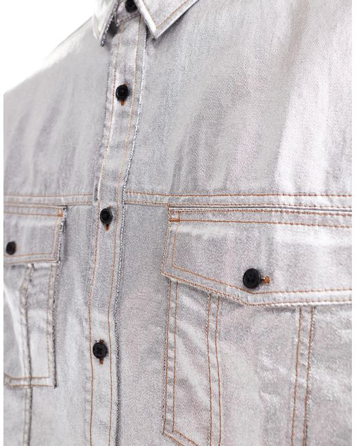 Chemise ample oversize d'ensemble en jean métallisé - argenté ASOS pour homme en coloris White