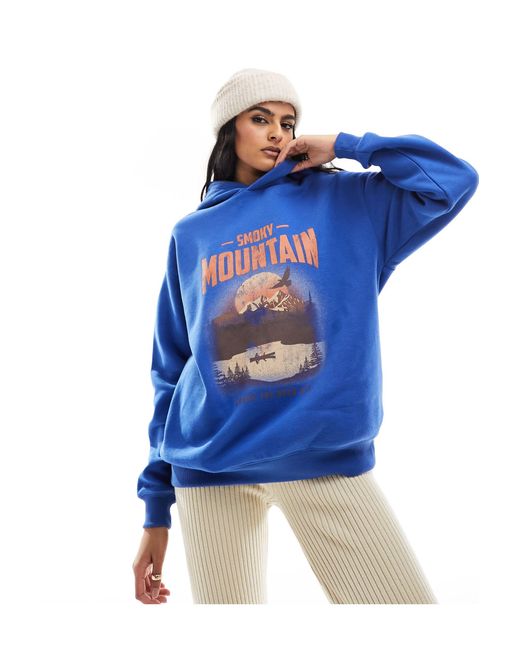 Cotton On Blue Cotton On Classic Fit Hoodie With Retro Mountain Graphic