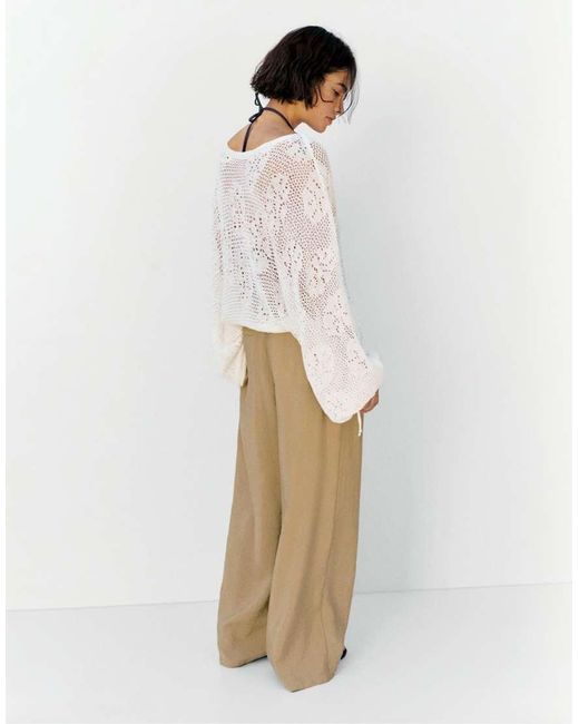 Pull&Bear White Wide-leg Darted Trousers