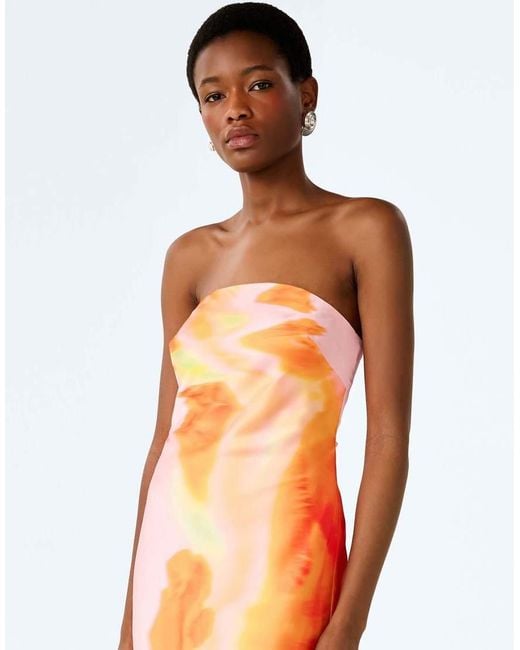 OMNES Orange Dresses Amdra Strapless Floral Maxi Dress