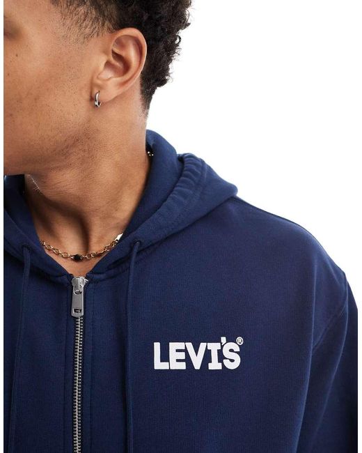 Levi's Blue Log Floral Back Print Relaxed Fit Fullzip Hoodie for men