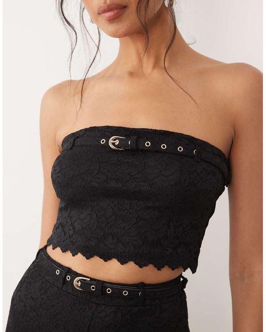 AFRM Black Remy Silken Lace Belted Bandeau Crop Top