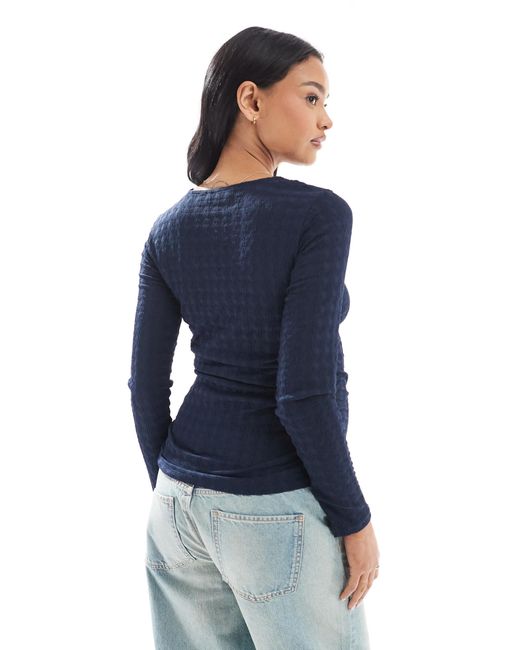 Vero Moda Blue Textured Ruched Long Sleeve Top