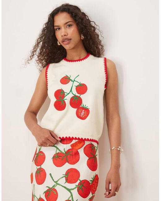 Never Fully Dressed Red Contrast Stitch Tomato Knit Vest Top