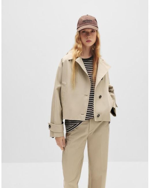 Pull&Bear Natural Voluminous Sleeve Short Trench Coat