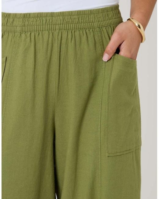 Threadbare Green Linen Blend Pocket Detail Barrel Leg Trousers