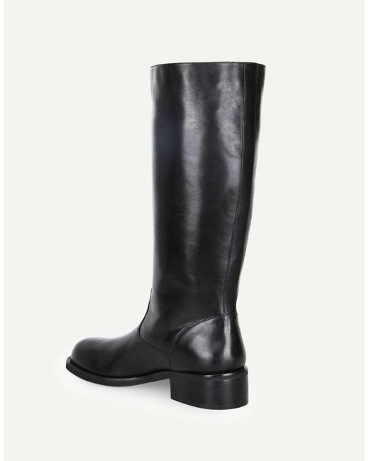 OFF THE HOOK Black Helia Leather Block Heel Knee High Boots