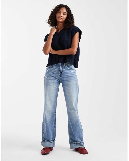 ASOS Blue Boxy Fluffy V-neck Tank