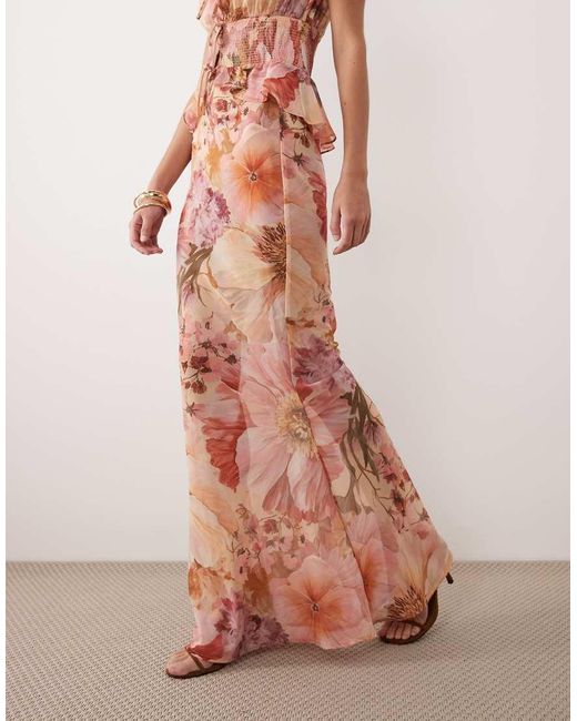 Wanderdoll Pink Primrose Chiffon Sheer Drape Maxi Skirt