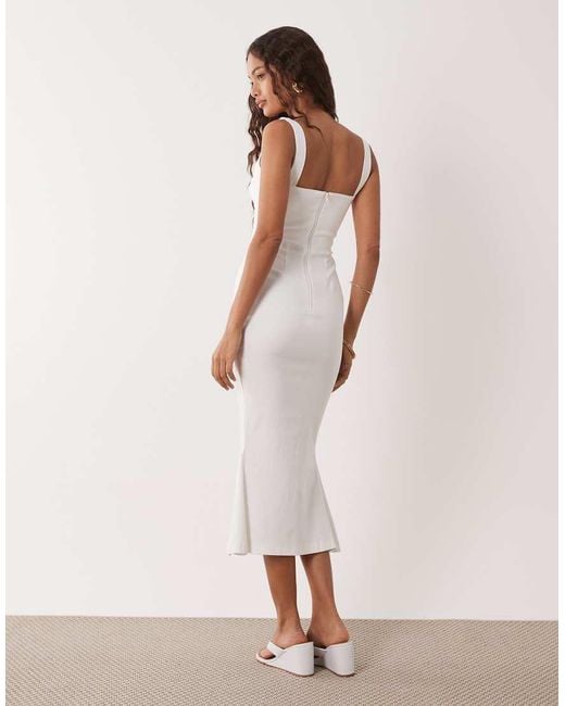 Vesper Petite White Bengaline Sleeveless Square Neck Fishtail Midi Dress