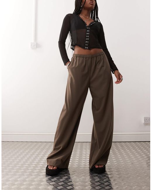 Pantalon ample à taille élastique - taupe foncé Weekday en coloris Brown